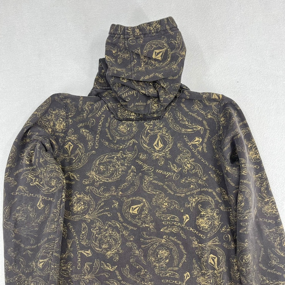 Volcom‎ Stone Kids Zip Up Hoodie Black Gold Filigree Logo Print Size Large - Picture 11 of 13